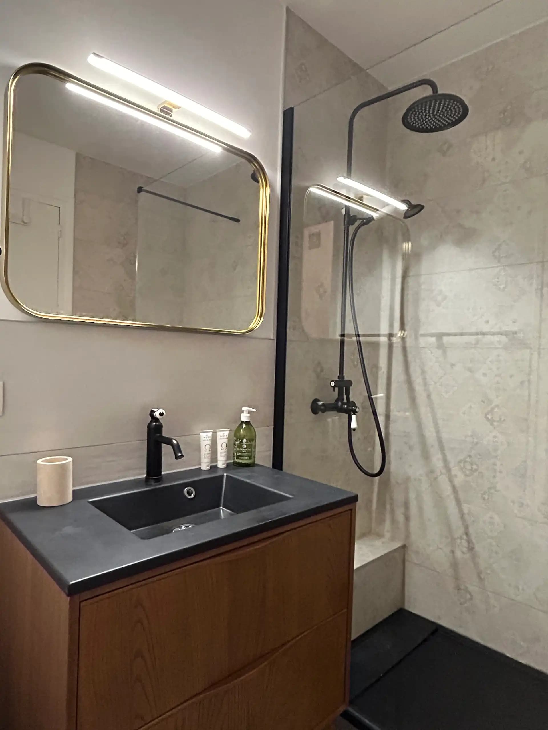 vu de la salle de bain et de la douche de l'appartement le berthollet à annecy